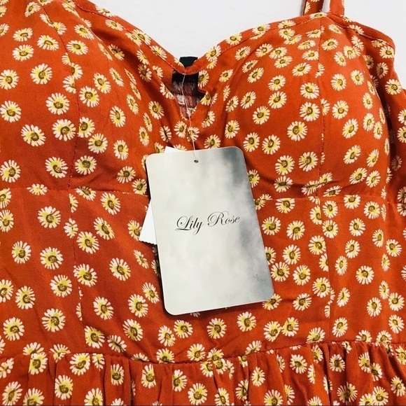 New! Lily Rose Bohemian 70s Ditsy Floral Daisies Smocked Corset Skater Dress - Picture 4 of 10